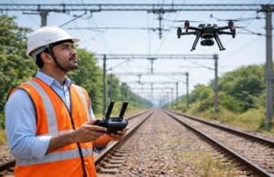 दक्षिण पूर्व मध्य रेलवे में आधुनिक तकनीक का उपयोग – रायपुर मंडल में ओएचई निरीक्षण के लिए एआई-संचालित ड्रोन की तैनाती
